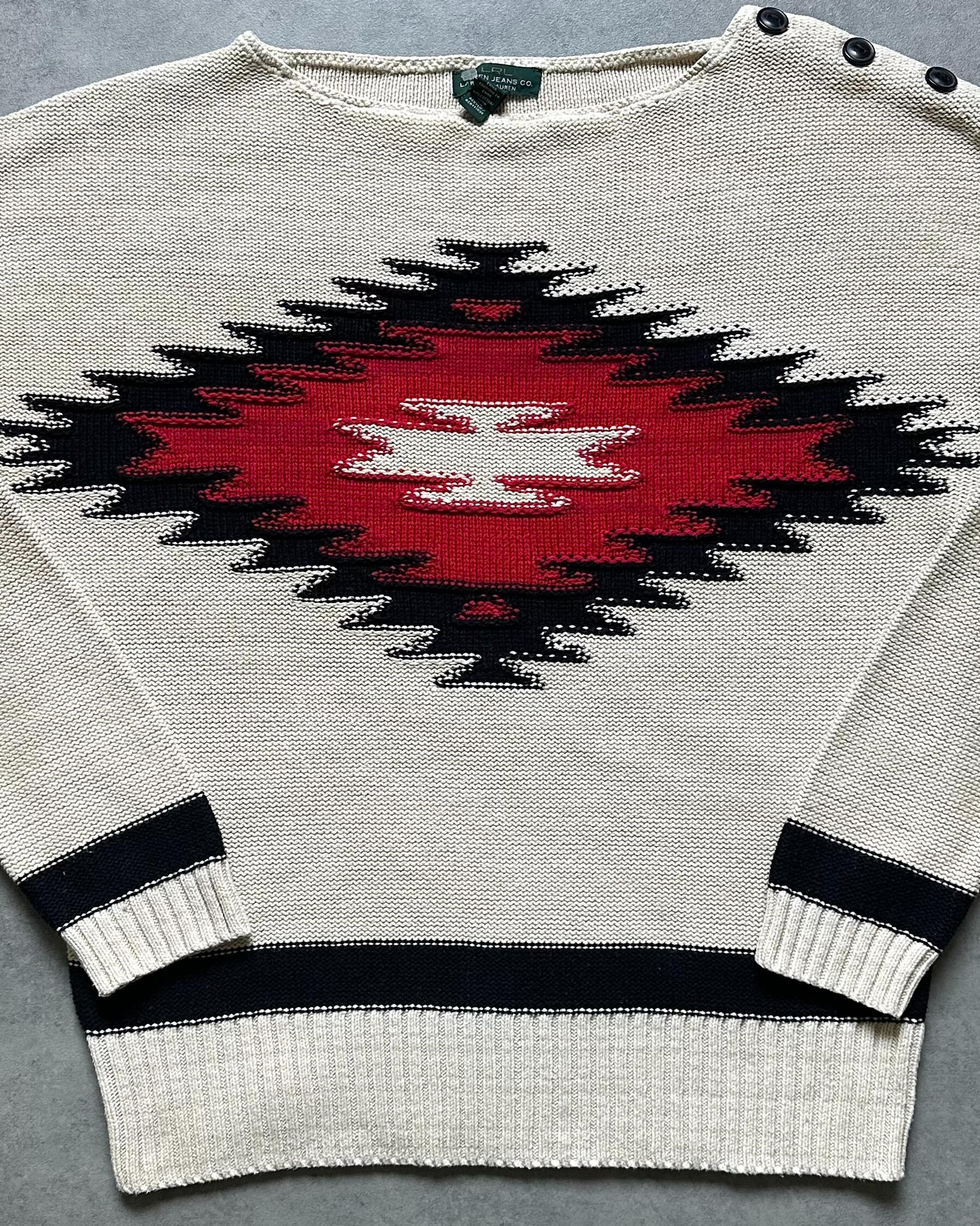 Cremefarbener Lauren Pullover mit rotem Muster – QUENARO Secondhand-Markenmode